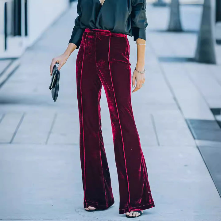 Damen High-Waist Samt Flared Weite Bein Hose Echoarchiv