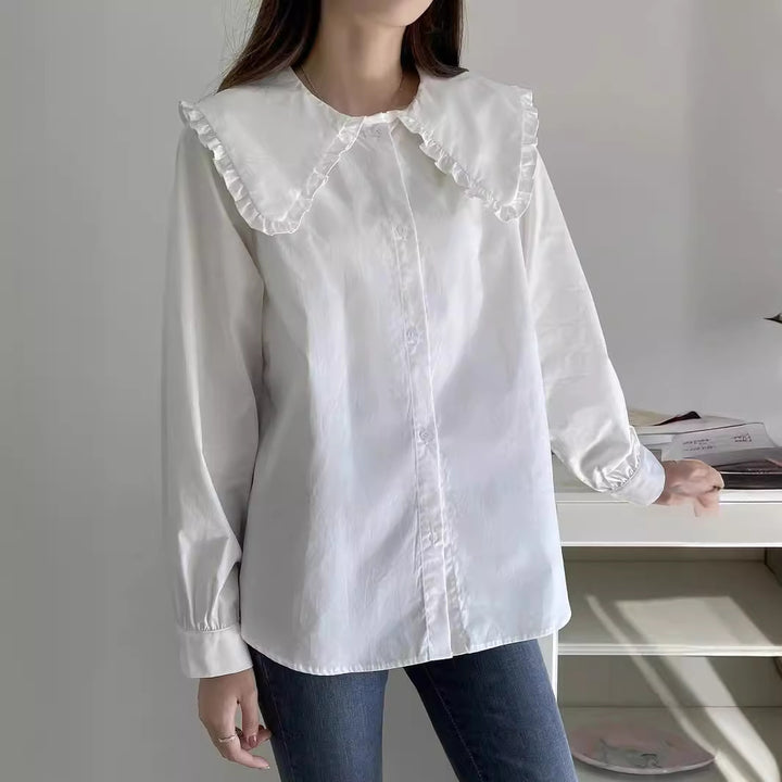 Damen Bluse mit übergroßem Rüschenkragen und fein gearbeitetem Tailoring Echoarchiv