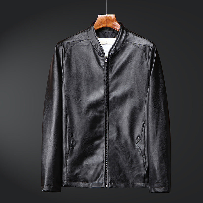 Herren schlanker Kunstlederblouson mit Stehkragen und Zweiwege-Reißverschluss Echoarchiv