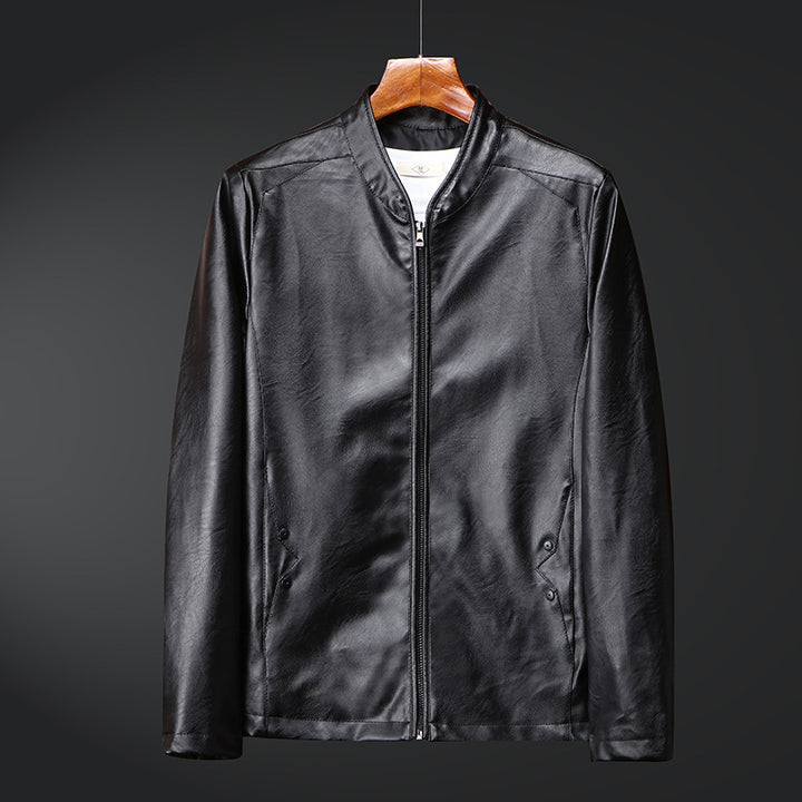 Herren schlanker Kunstlederblouson mit Stehkragen und Zweiwege-Reißverschluss Echoarchiv