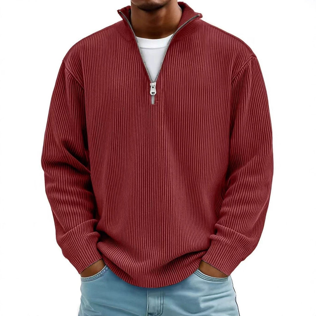 Herren gerippter Strickpullover mit Halbreißverschluss und Stehkragen Echo Archiv