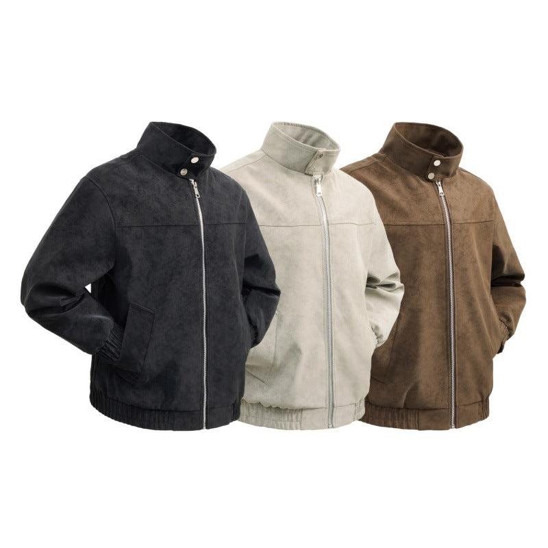 Herren kurz Velours-Imitationsblouson mit hohem Stehkragen, Metallreißverschluss und elastischem Saum – Taviero
