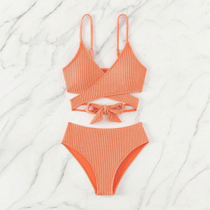 Damen Hochgeschnittener Ripp-Bikini mit elegantem Cross-Design Echo Archiv