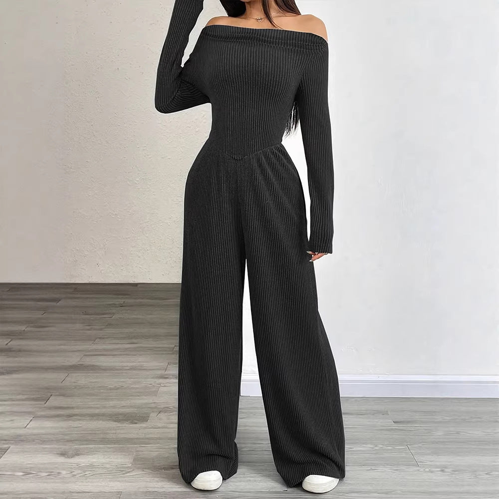Damen Eleganter Jumpsuit mit Off-Shoulder Design und weitem Bein Echo Archiv