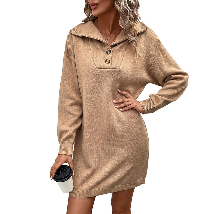Damen Oversize-Feinstrickkleid mit Umlegekragen, Zierknopfleiste und Rippsaum Echoarchiv