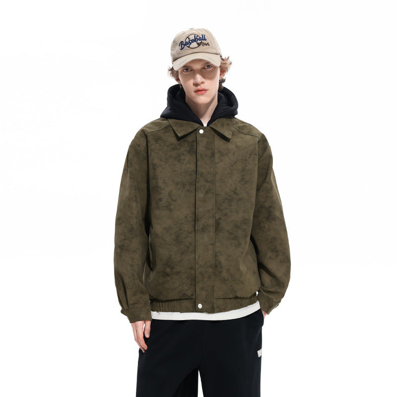 Herren Oversized Velourslederoptik Bomberjacke mit Kapuze und Doppelreißverschluss Echo Archiv