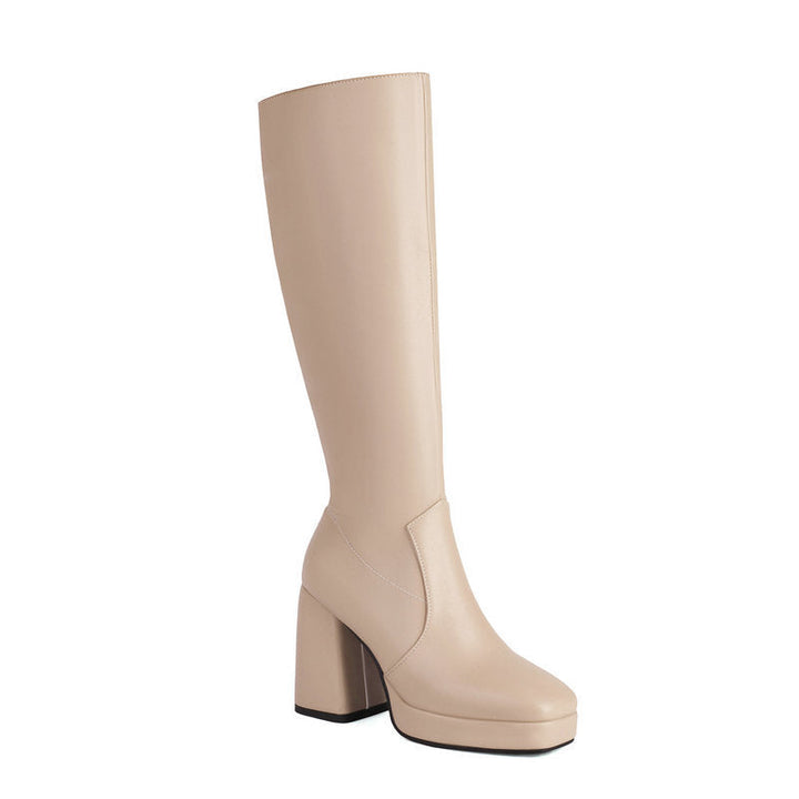 Leder-PlatEchoarchivu-Stiefel mit Blockabsatz - Ursula Echoarchiv