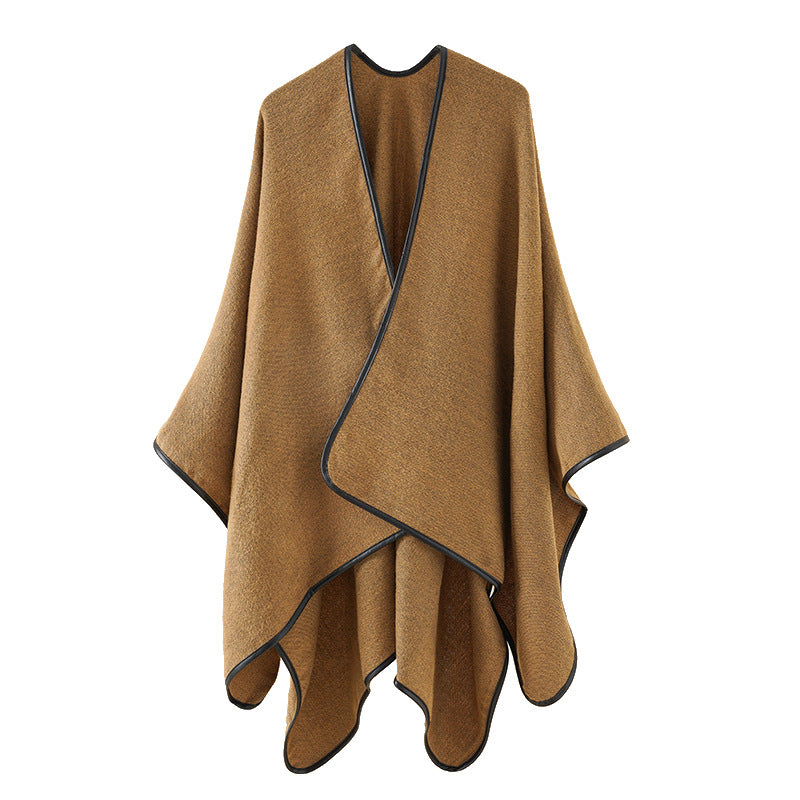 Damen Wollmix-Cape im Oversize-Umhang mit Kontrastkettelung – Avérine