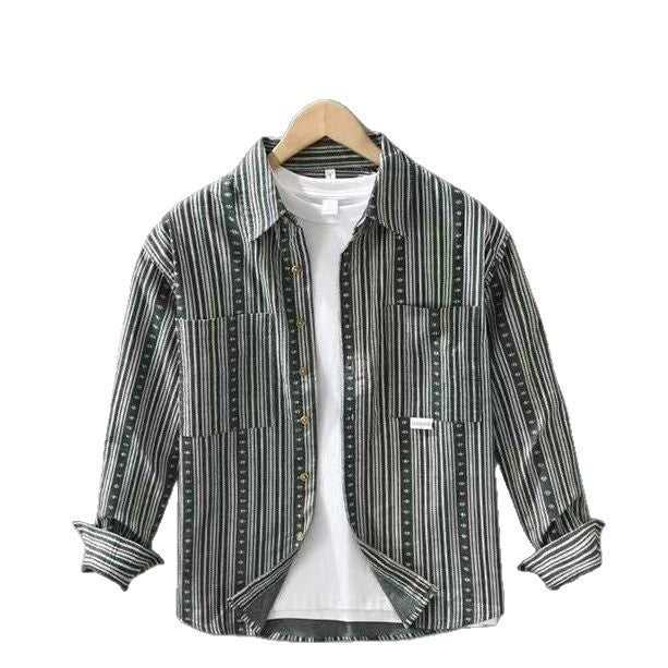 Herren Overshirt im lässigen Worker-Stil mit vertikalem Streifenmuster und aufgesetzten Taschen – Taviero
