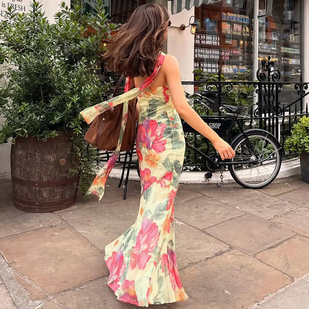 Damen Elegantes Maxikleid mit floralem Muster und schicker Rückenschnürung Echo Archiv