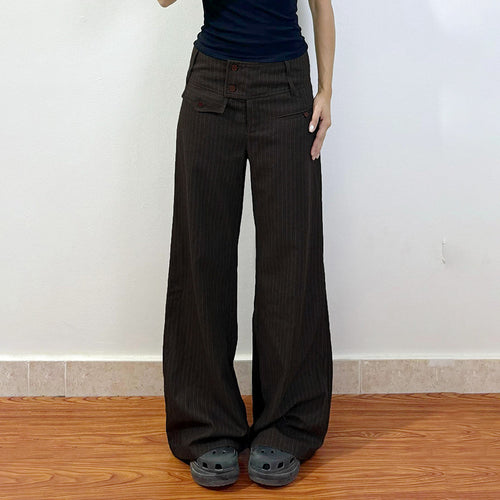 Damen Elegante weit geschnittene Streifenhose mit hoch sitzendem Bund und dekorativen Knopfdetails Echo Archiv