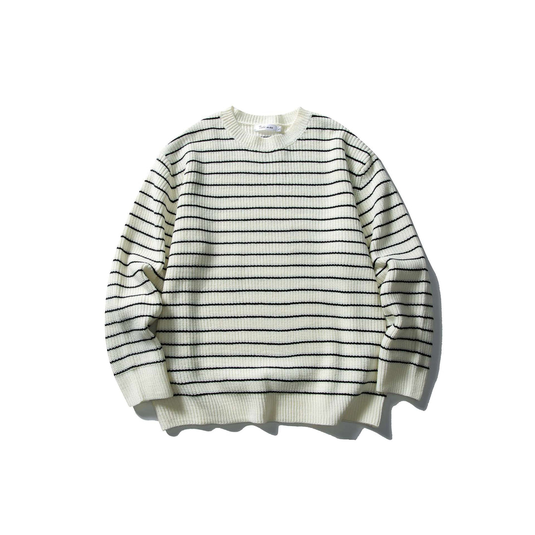 Unisex Gestreifter Strickpullover im Breton‑Look mit grober Rippstruktur und Rundhalsausschnitt Echoarchiv