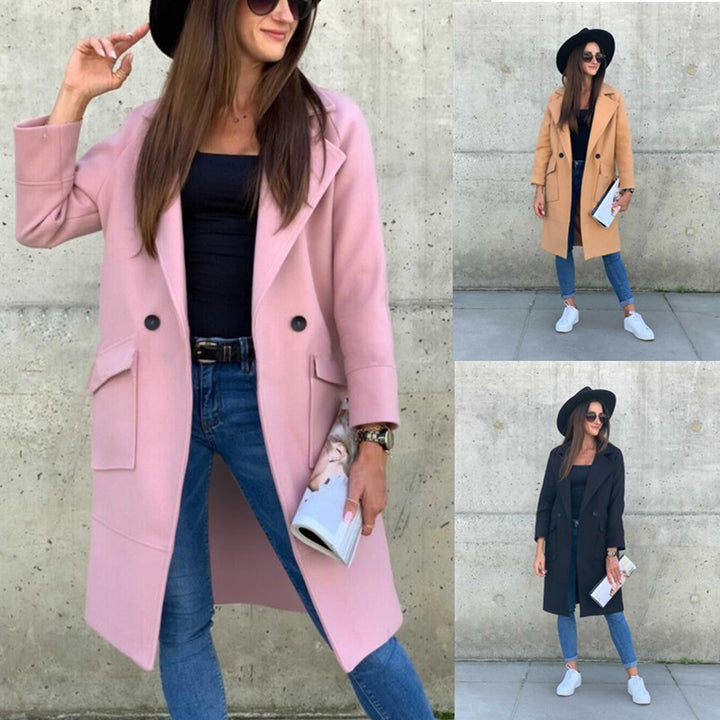 Damen Midilanger Wollmix Mantel im Clean-Cut mit Reverskragen und aufgesetzten Taschen – Montévia