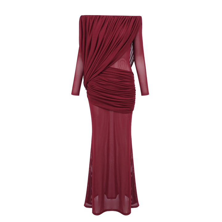 Damen Langarm Maxikleid mit Drapier-Design und schulterfreiem Ausschnitt Echo Archiv