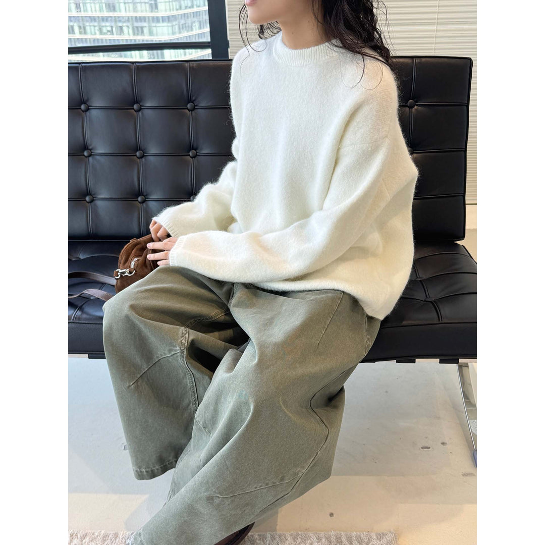 Damen Weicher Angora‑Optik Rundhalspullover mit lockerer Oversize‑Silhouette Echoarchiv