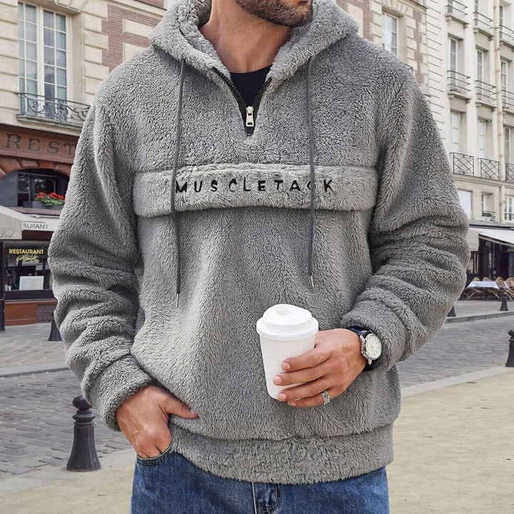 Herren Teddy-Fleece Kapuzenpullover mit halbem Reißverschluss, Kängurutasche und weichem Innenfutter – Cavarno