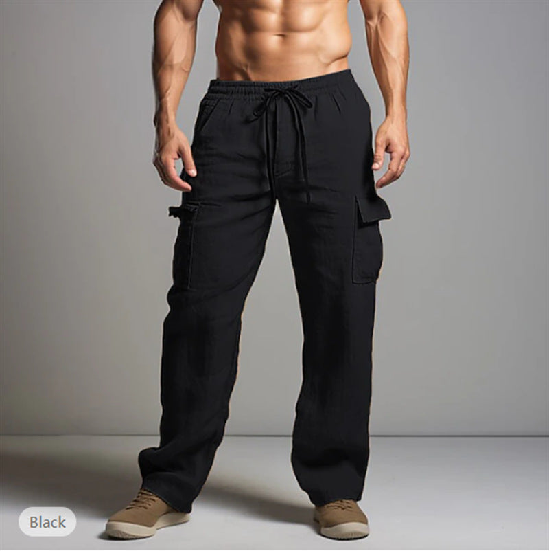 Herren leichte Leinen Cargohose mit elastischem Bund und großen Seitentaschen – Bravaro