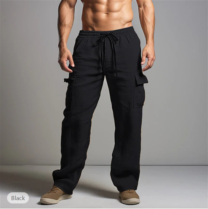 Herren leichte Leinen Cargohose mit elastischem Bund und großen Seitentaschen – Bravaro