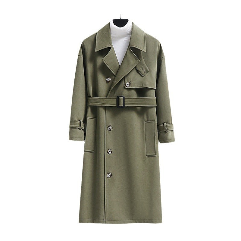Herren Trenchcoat im modernen Wollmix mit Taillengürtel, Schalkragen und aufgesetzten Taschen Echoarchiv