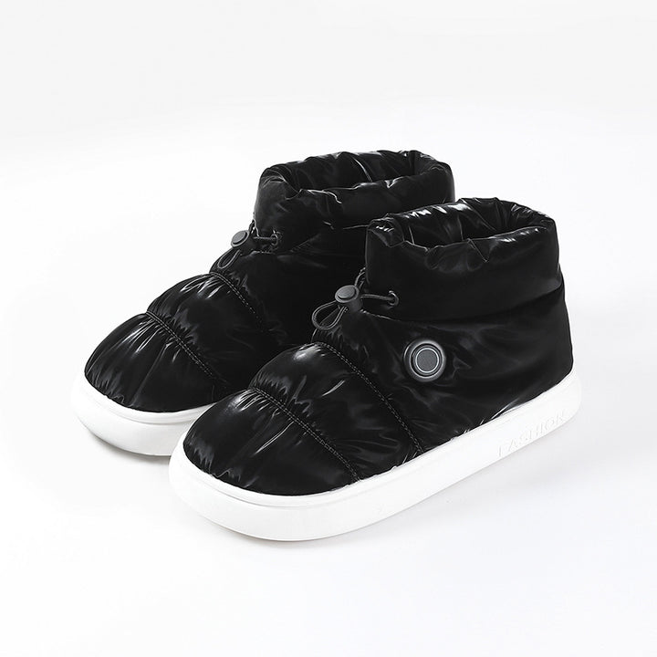 Unisex Wattierte Thermo-Hausschuhe mit rutschfester Sohle und verstellbarem Kordelzug Drune