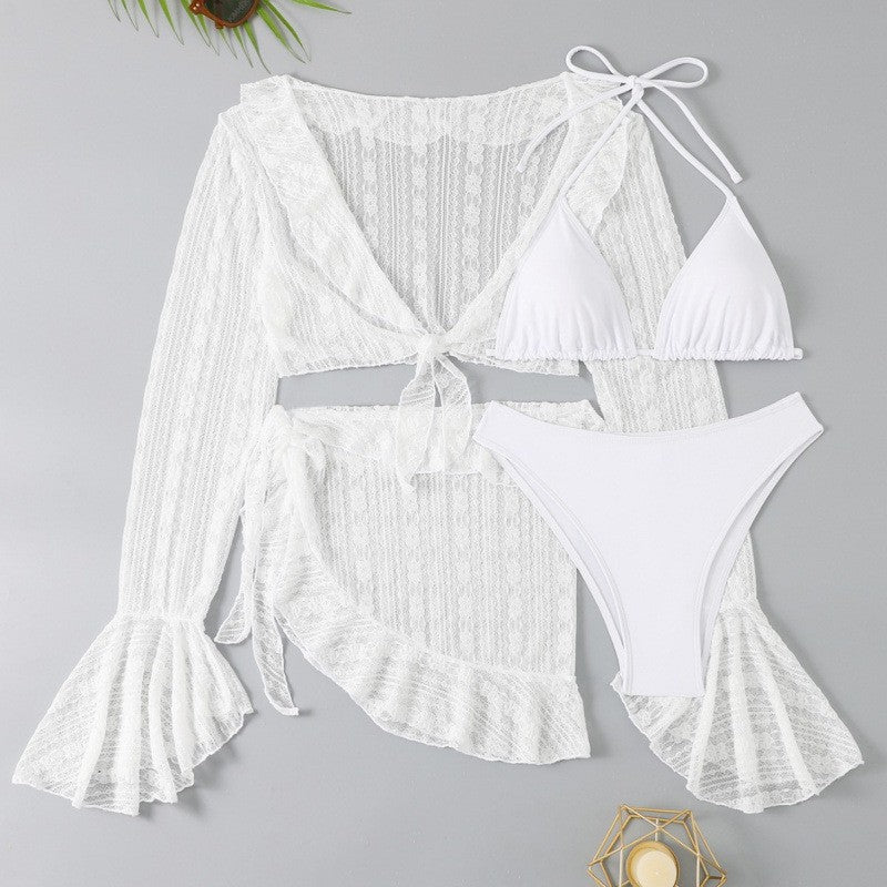 Damen Bikini-Set mit transparentem Oberteil, hohem Taillenslip und luftigem Rock Echo Archiv