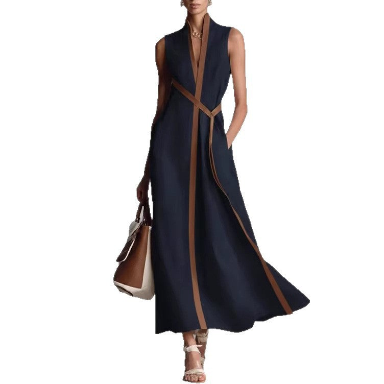 Damen elegantes Maxikleid mit Taillenschnitt und schmalem Gürtel Echo Archiv