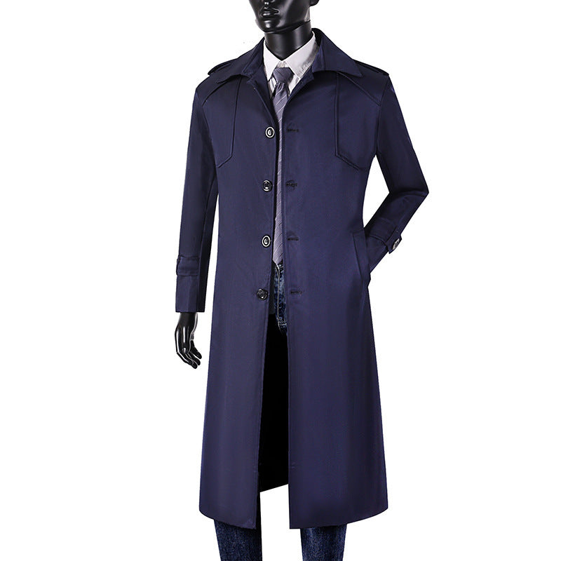 Herren Lang geschnittener Trenchcoat mit klassischem Revers und wasserabweisendem Finish Echoarchiv