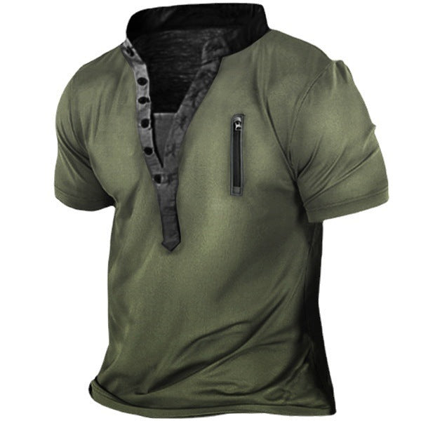 Herren Kurzarmshirt mit kreativem Stehkragen und praktischer Reißverschlusstasche Echoarchiv