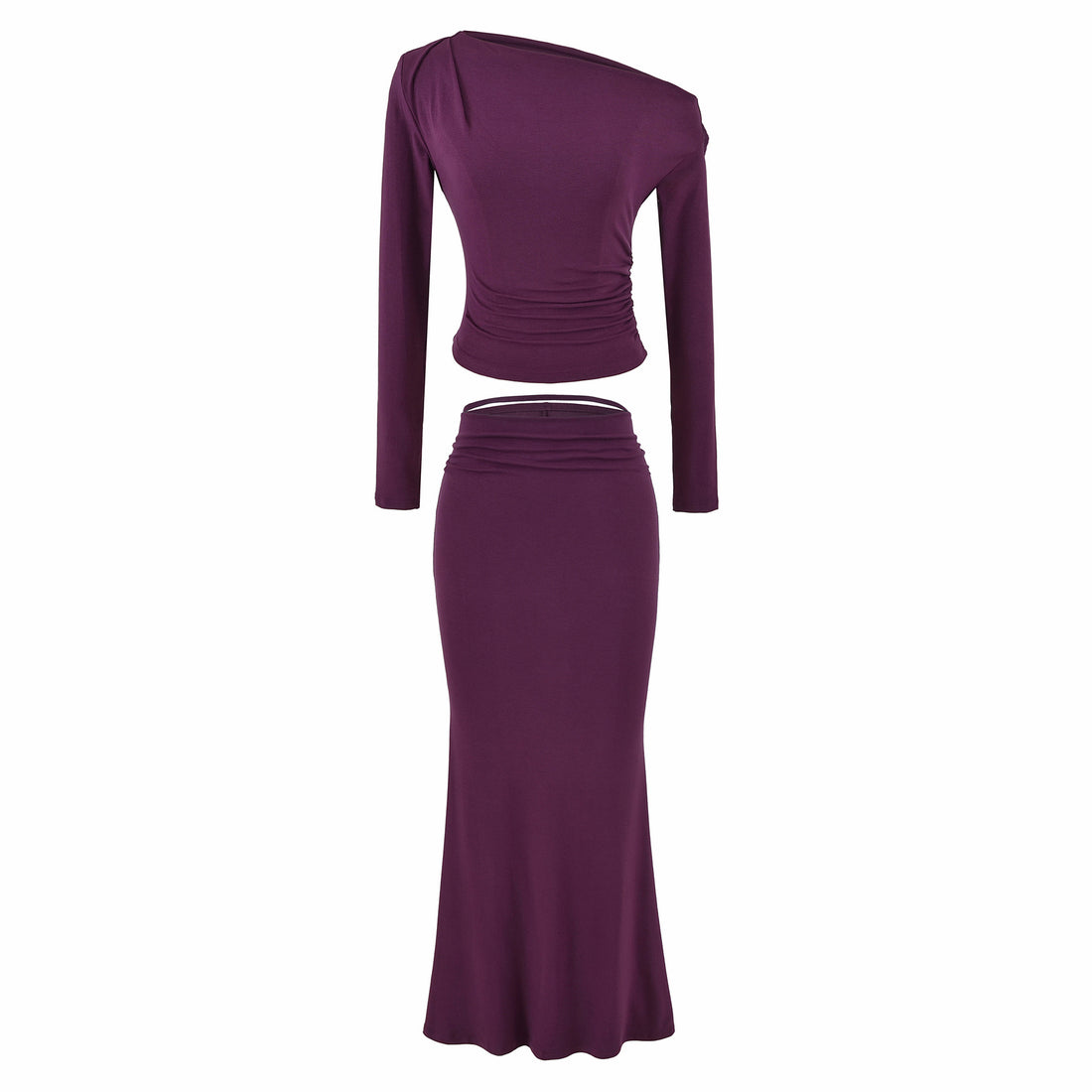 Damen Einschultriges zweiteiliges Set mit gerafftem Crop-Top und tailliertem Maxirock Echoarchiv