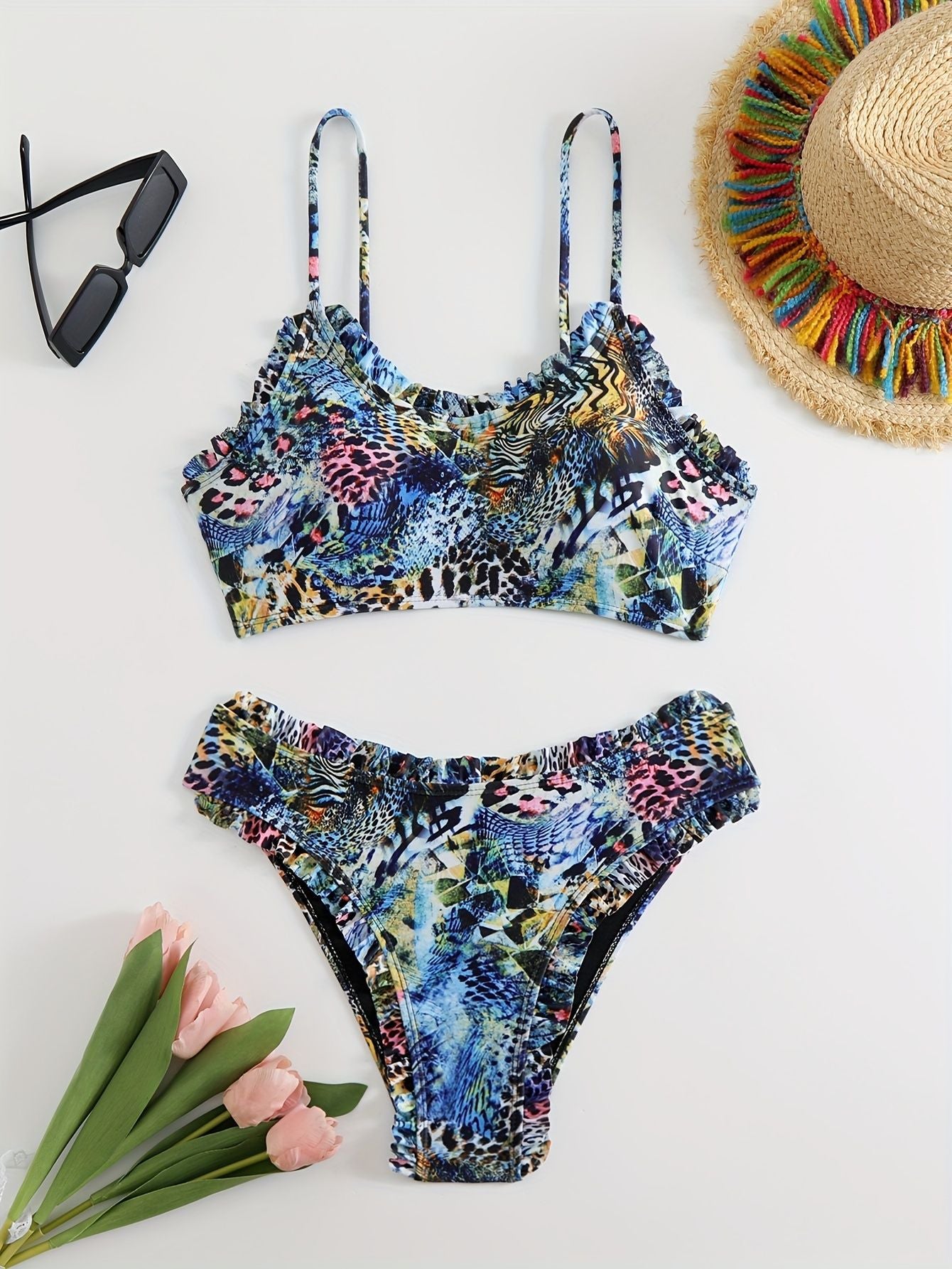 Damen Bunte Bikini Oberteil und Unterteil Echo Archiv
