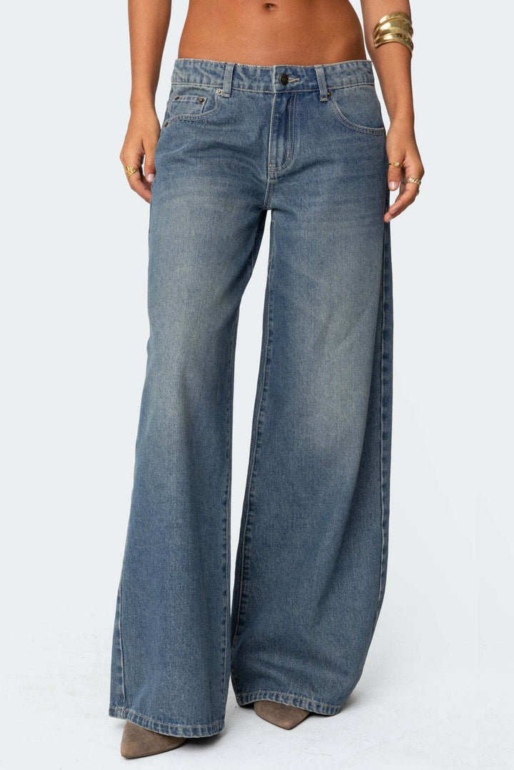 Damen lässige Schlagjeans mit weitem Bein Echo Archiv