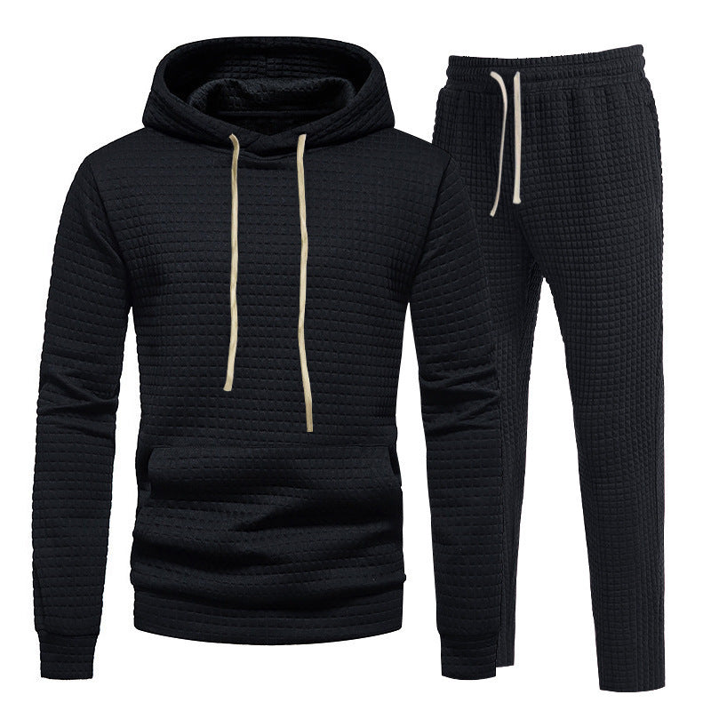 Herren Waffelstruktur-Freizeitset mit Kapuzenpullover und Tunnelzug-Jogginghose Echoarchiv