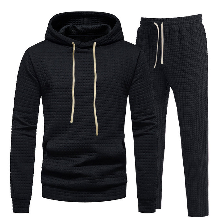 Herren Waffelstruktur-Freizeitset mit Kapuzenpullover und Tunnelzug-Jogginghose Echoarchiv