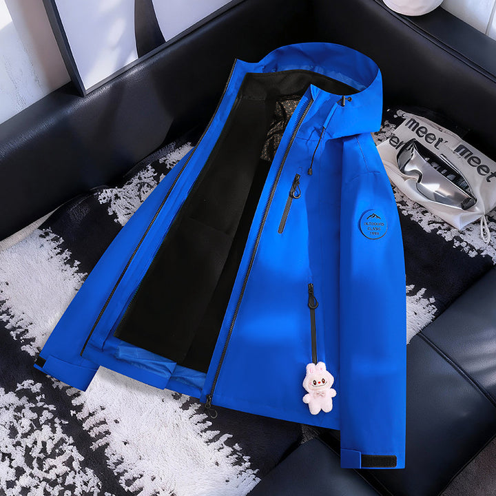 Damen Leichte wasserdichte Kapuzenjacke mit Teddy‑Charm und verdeckten Reißverschlusstaschen Echoarchiv