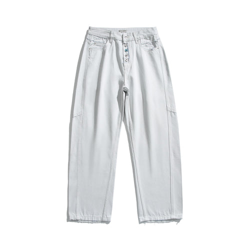 Damen Hochtaillierte Relaxed-Fit-Jeans mit sichtbarer Knopfleiste und Cargo-Seitennähten Echoarchiv