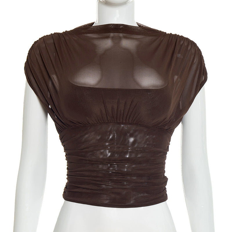 Damen elegantes Oberteil mit modischen Raffungen und transparentem Stoff Echo Archiv