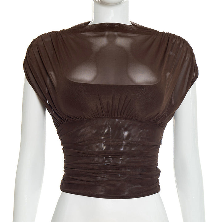 Damen elegantes Oberteil mit modischen Raffungen und transparentem Stoff Echo Archiv