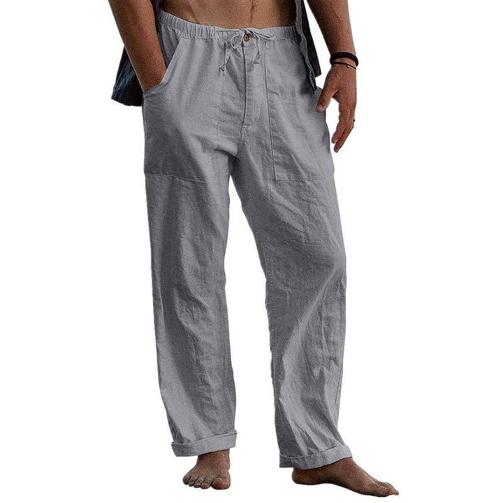 Herren lockere Leinenhose mit Gummibund und aufgesetzten Seitentaschen – Sorevano