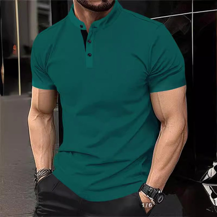 Herren elegantes Kurzarm-Polohemd mit Stehkragen und Knopfleiste Echoarchiv