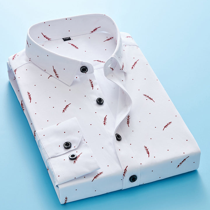 Herren nan Slim-Fit Business-Hemd mit feinem botanischem Print und Kentkragen Echo Archiv
