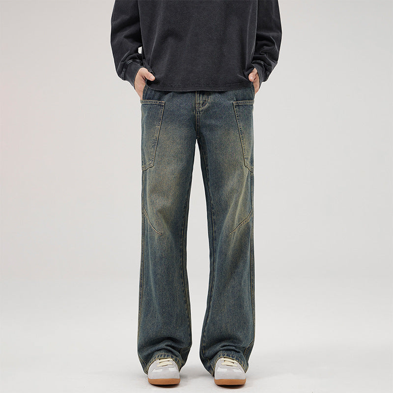 Herren Ultraweite Stonewashed-Denim-Palazzo-Cargohose mit großen Aufsatztaschen Echo Archiv