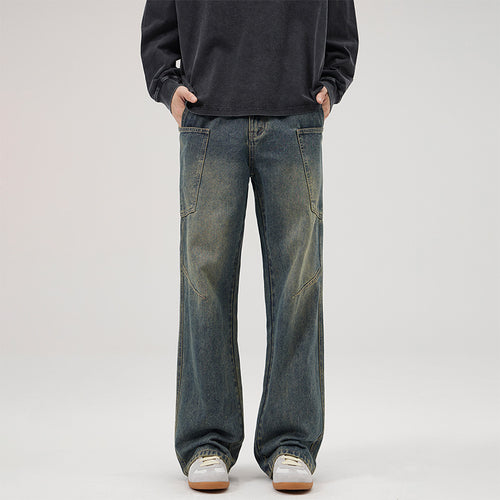 Herren Ultraweite Stonewashed-Denim-Palazzo-Cargohose mit großen Aufsatztaschen Echo Archiv