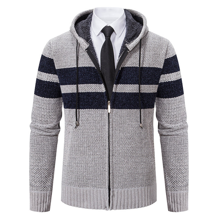 Herren nan gestrickte Kapuzenjacke mit Teddyfutter, verdecktem Reißverschluss und kontrastreifen Echo Archiv