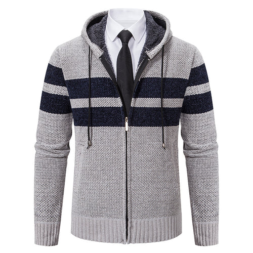 Herren nan gestrickte Kapuzenjacke mit Teddyfutter, verdecktem Reißverschluss und kontrastreifen Echo Archiv