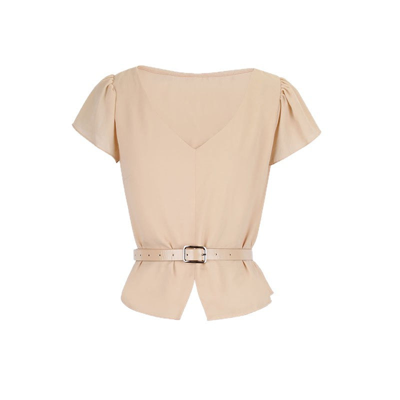 Damen Blusenshirt mit Taillengürtel und elegantem V-Ausschnitt Echo Archiv