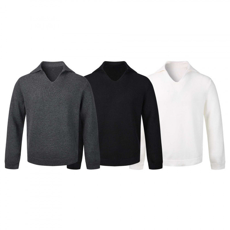 Herren Feinstrickpullover mit V-Ausschnitt und umgelegtem Hemdkragen Echo Archiv