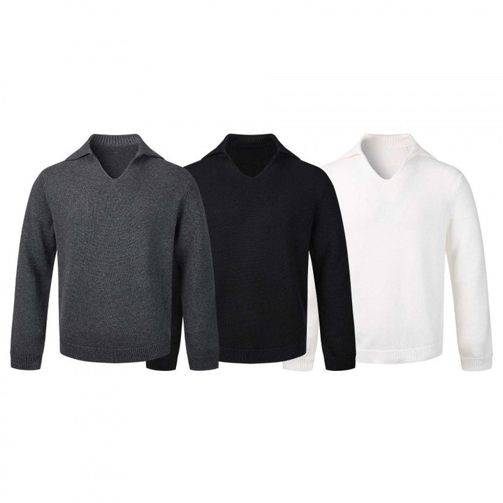 Herren Feinstrickpullover mit V-Ausschnitt und umgelegtem Hemdkragen Echo Archiv