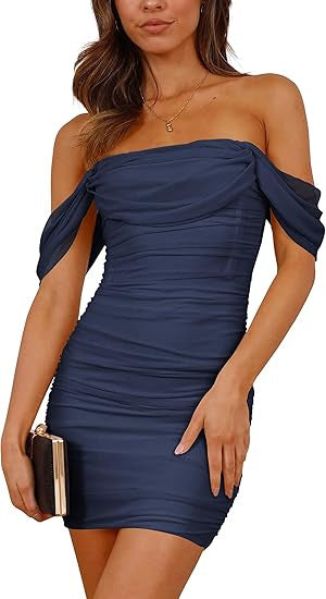 Damen figurbetontes Wickelkleid mit schulterfreiem Design Echo Archiv