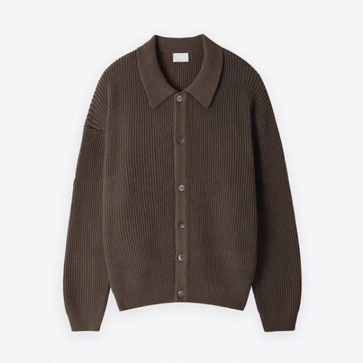 Unisex Grobgerippte Strickjacke mit Hemdkragen und durchgehender Knopfleiste Echoarchiv