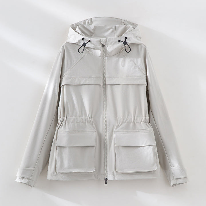 Damen Leichte Funktions-Utility-Jacke mit Kapuze, Kordelzug-Taille und aufgesetzten Klappentaschen Echoarchiv